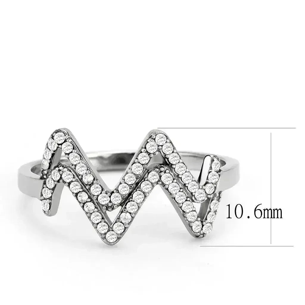 DA339 - No Plating Stainless Steel Ring with AAA Grade CZ in Clear - Femstylo