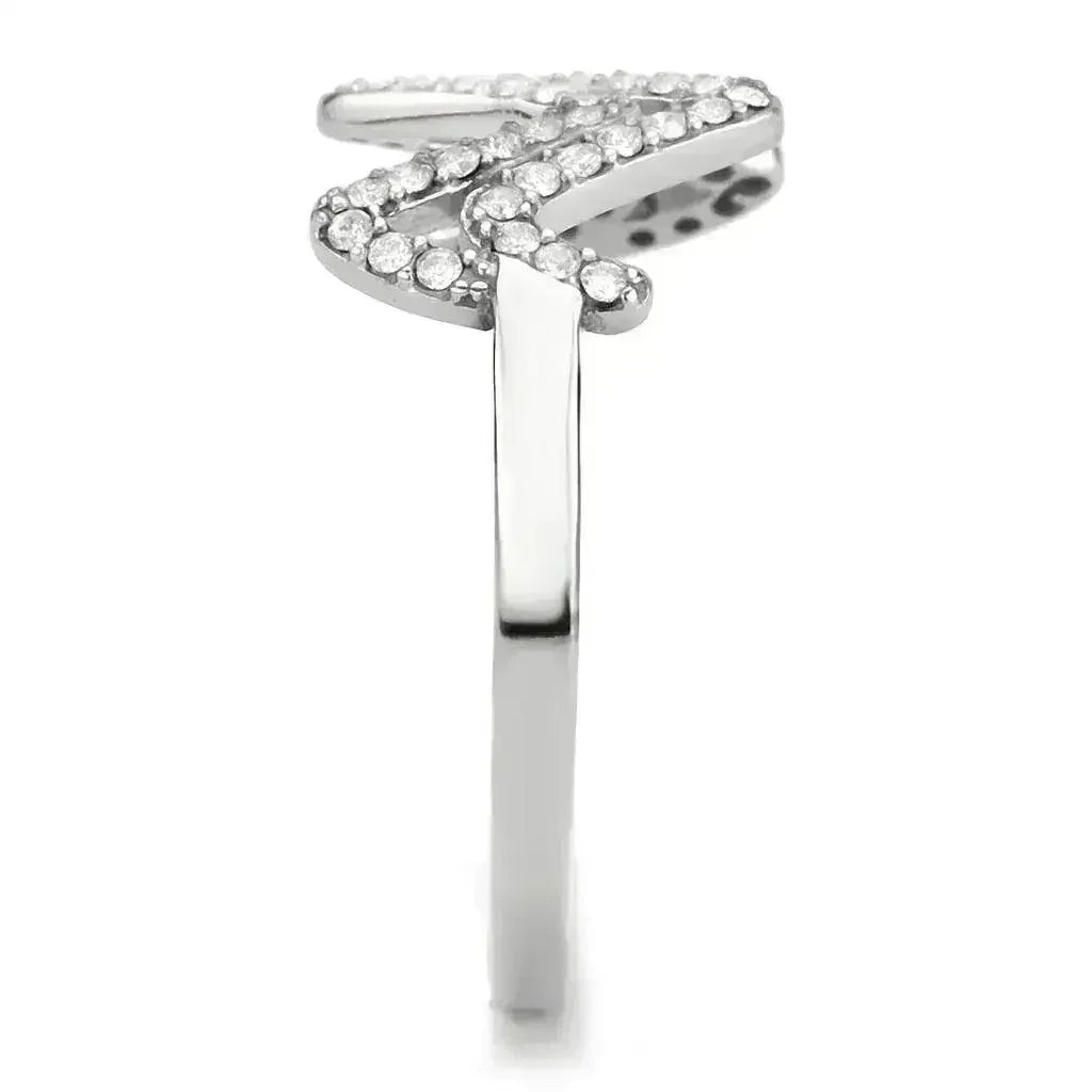 DA339 - No Plating Stainless Steel Ring with AAA Grade CZ in Clear - Femstylo