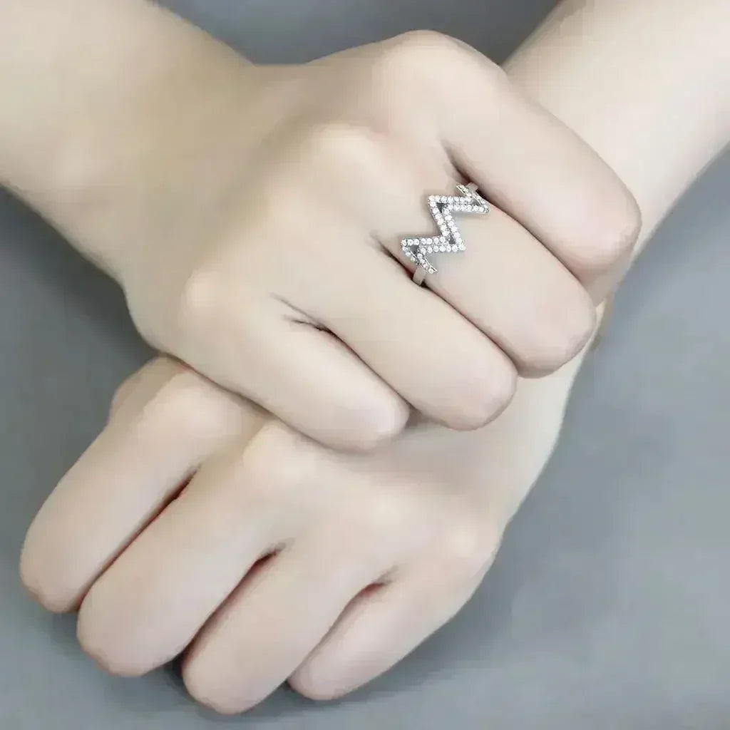 DA339 - No Plating Stainless Steel Ring with AAA Grade CZ in Clear - Femstylo