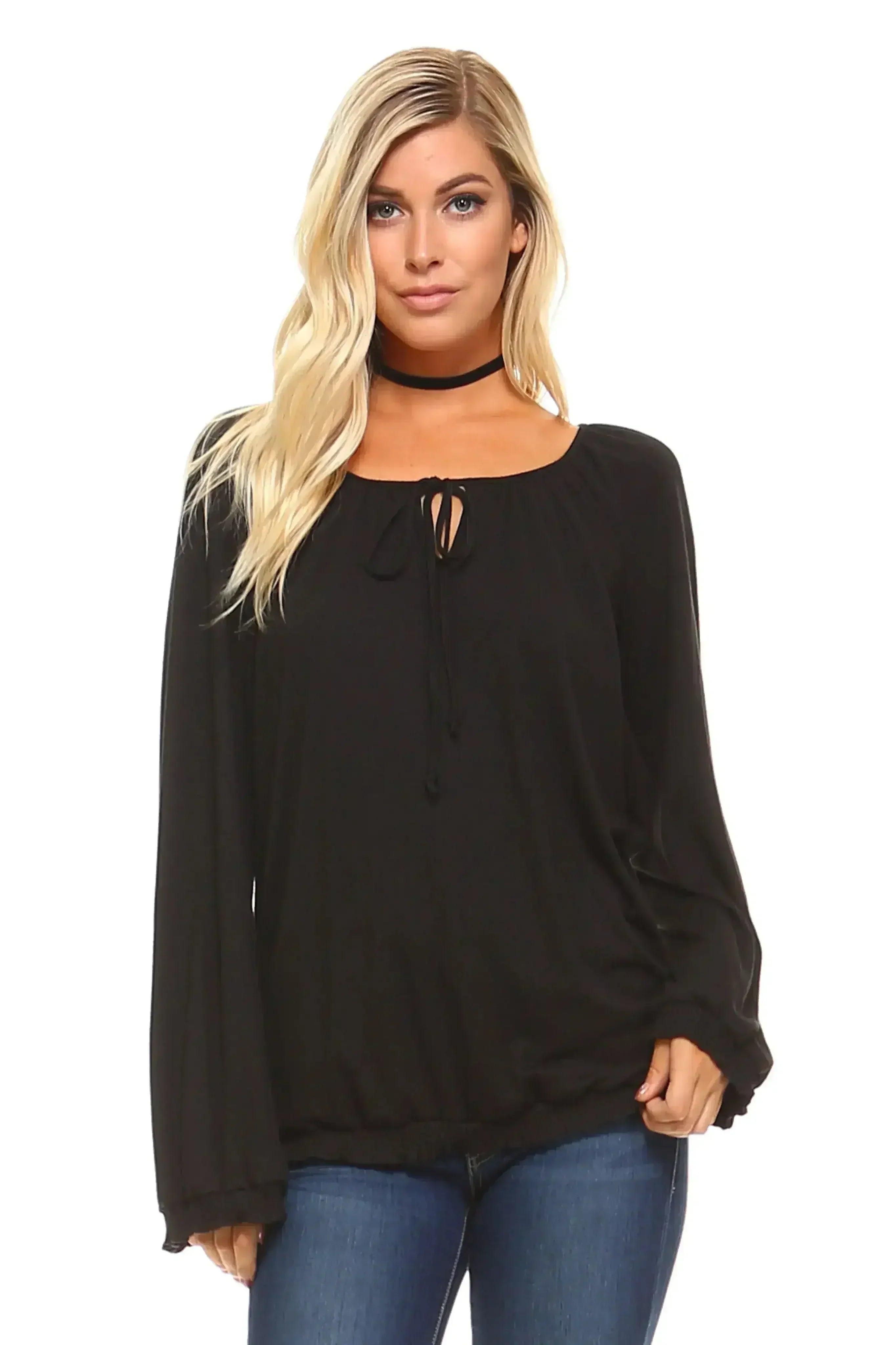 Women's Long Sleeve Solid Peasant Top | Femstylo - Femstylo
