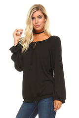 Women's Long Sleeve Solid Peasant Top | Femstylo - Femstylo