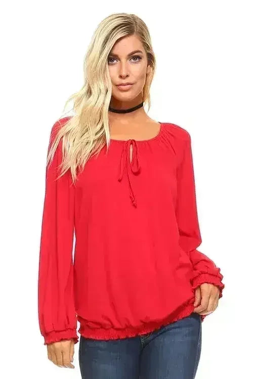Women's Long Sleeve Solid Peasant Top | Femstylo - Femstylo