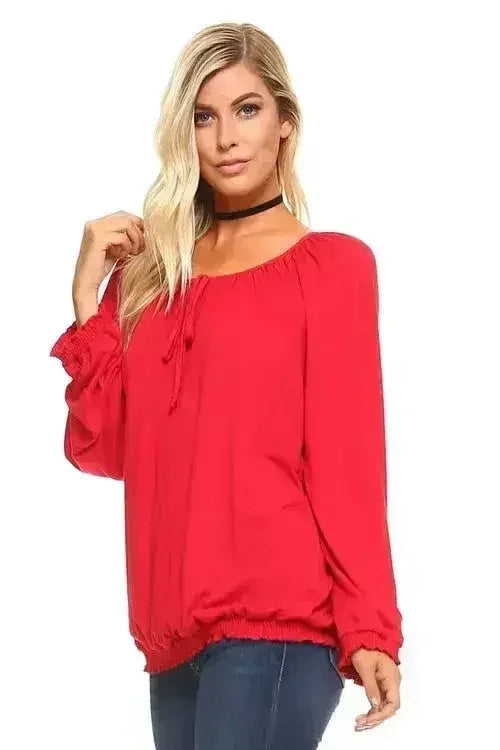Women's Long Sleeve Solid Peasant Top | Femstylo - Femstylo