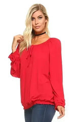 Women's Long Sleeve Solid Peasant Top | Femstylo - Femstylo