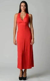 Women's Halter Maxi Dress with Cross Back Straps - Femstylo