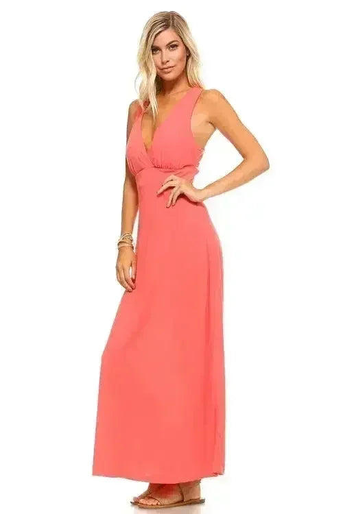 Women's Halter Maxi Dress with Cross Back Straps - Femstylo