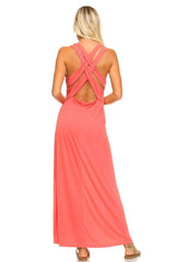 Women's Halter Maxi Dress with Cross Back Straps - Femstylo