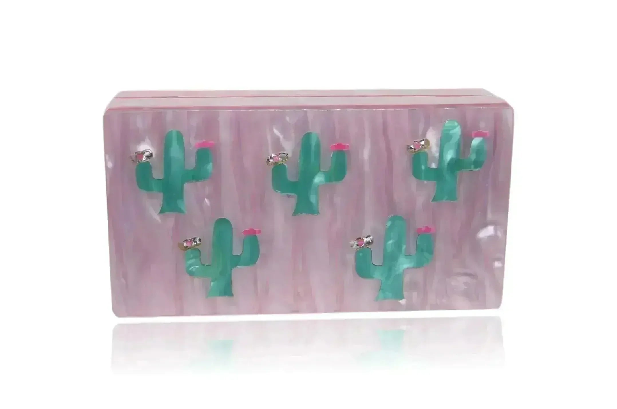 Pink and Green Cactus Acrylic Box Clutch - Femstylo