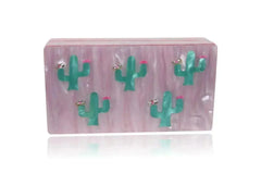 Pink and Green Cactus Acrylic Box Clutch - Femstylo
