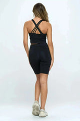 Crisscross Sports Bra & Biker Shorts Set | Femstylo - Femstylo