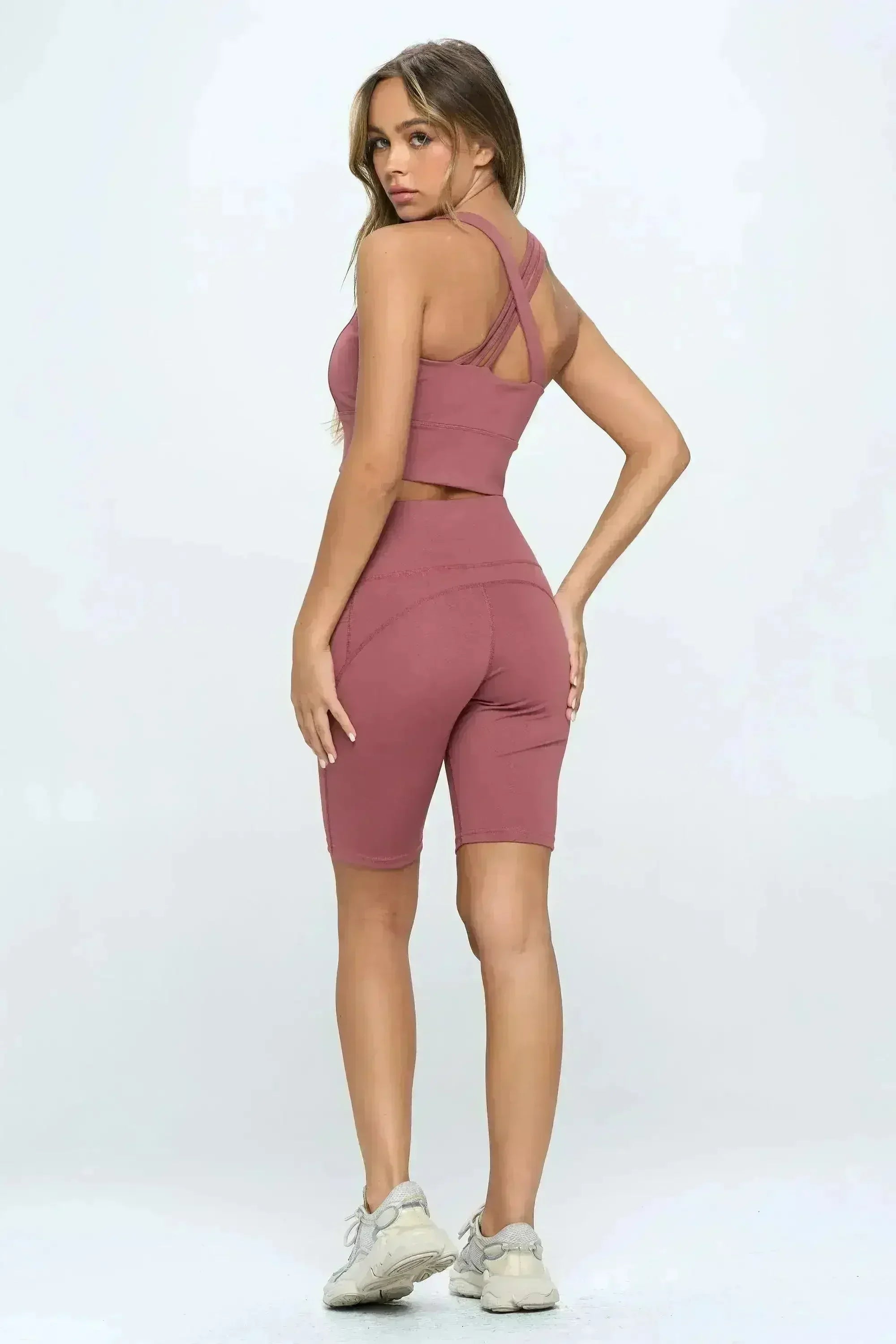 Crisscross Sports Bra & Biker Shorts Set | Femstylo - Femstylo