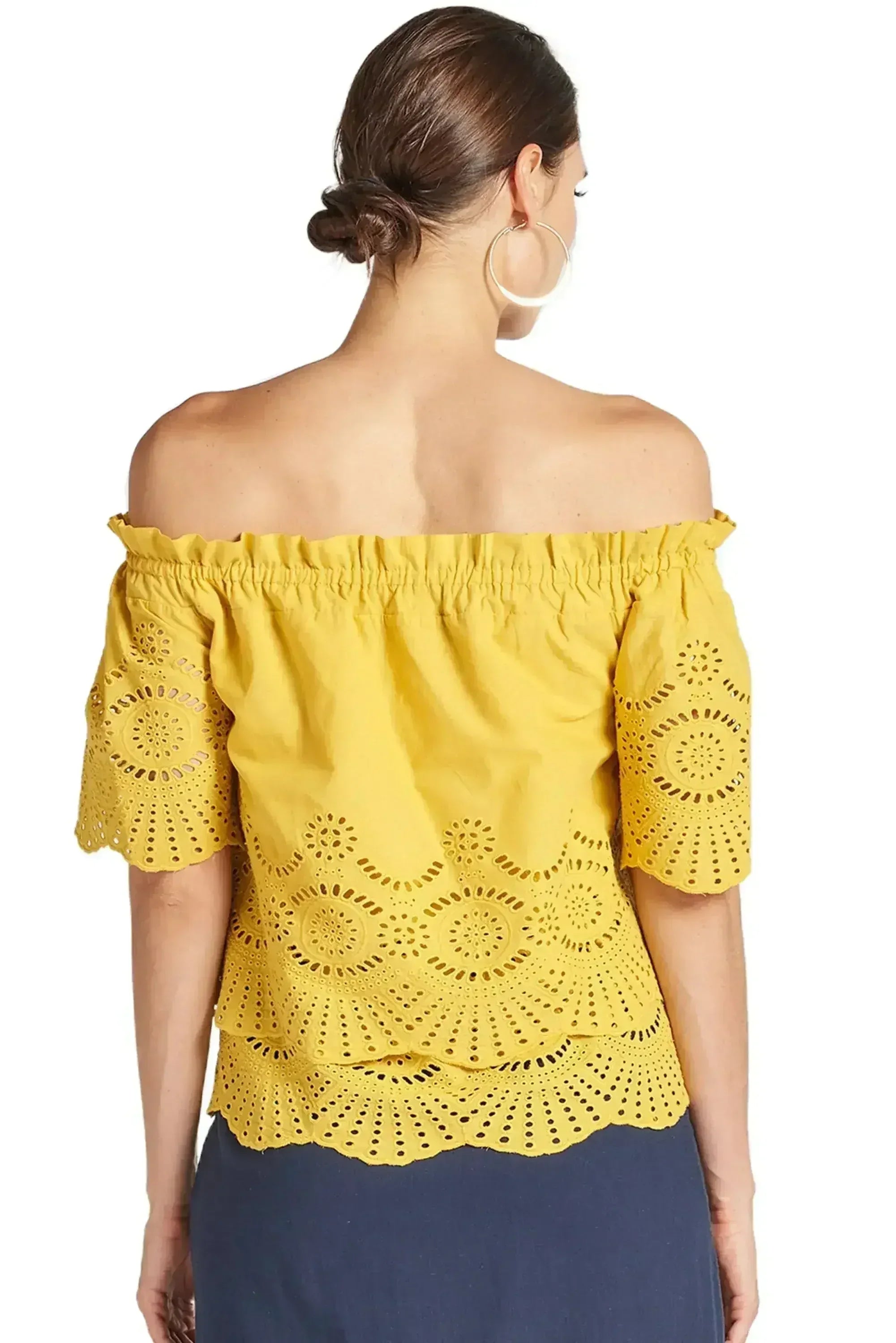 Marigold Daisy Top - Double layer off the shoulder cotton eyelet top - Femstylo