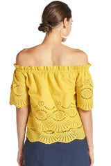 Marigold Daisy Top - Double layer off the shoulder cotton eyelet top - Femstylo