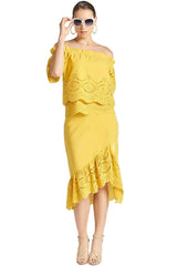 Marigold Daisy Top - Double layer off the shoulder cotton eyelet top - Femstylo