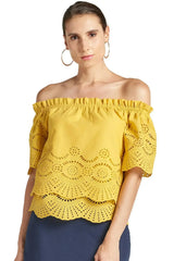 Marigold Daisy Top - Double layer off the shoulder cotton eyelet top - Femstylo