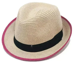 Pink Rim Toyo Straw Fedora Hat - 2" Brim | Femstylo - Femstylo