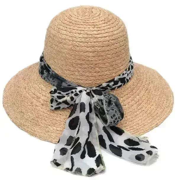 Raffia Leopard Sun Hat - Adjustable 5" Brim | Femstylo - Femstylo