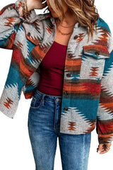 Distressed Aztec Lapel Shirt Jacket - Femstylo