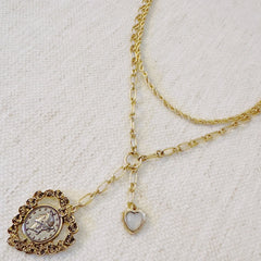 Double Chain Heart Pendant Necklace – Layered Gold Links with