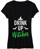 DRINK UP WITCHES Halloween Shirt with Green Glitter Print - Femstylo