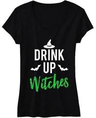 DRINK UP WITCHES Halloween Shirt with Green Glitter Print - Femstylo