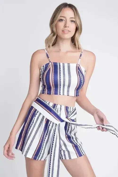 Women's Unique Stripe Printed 2pc Set with Tie - Femstylo