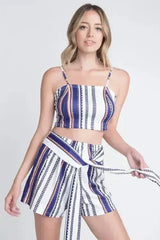Women's Unique Stripe Printed 2pc Set with Tie - Femstylo