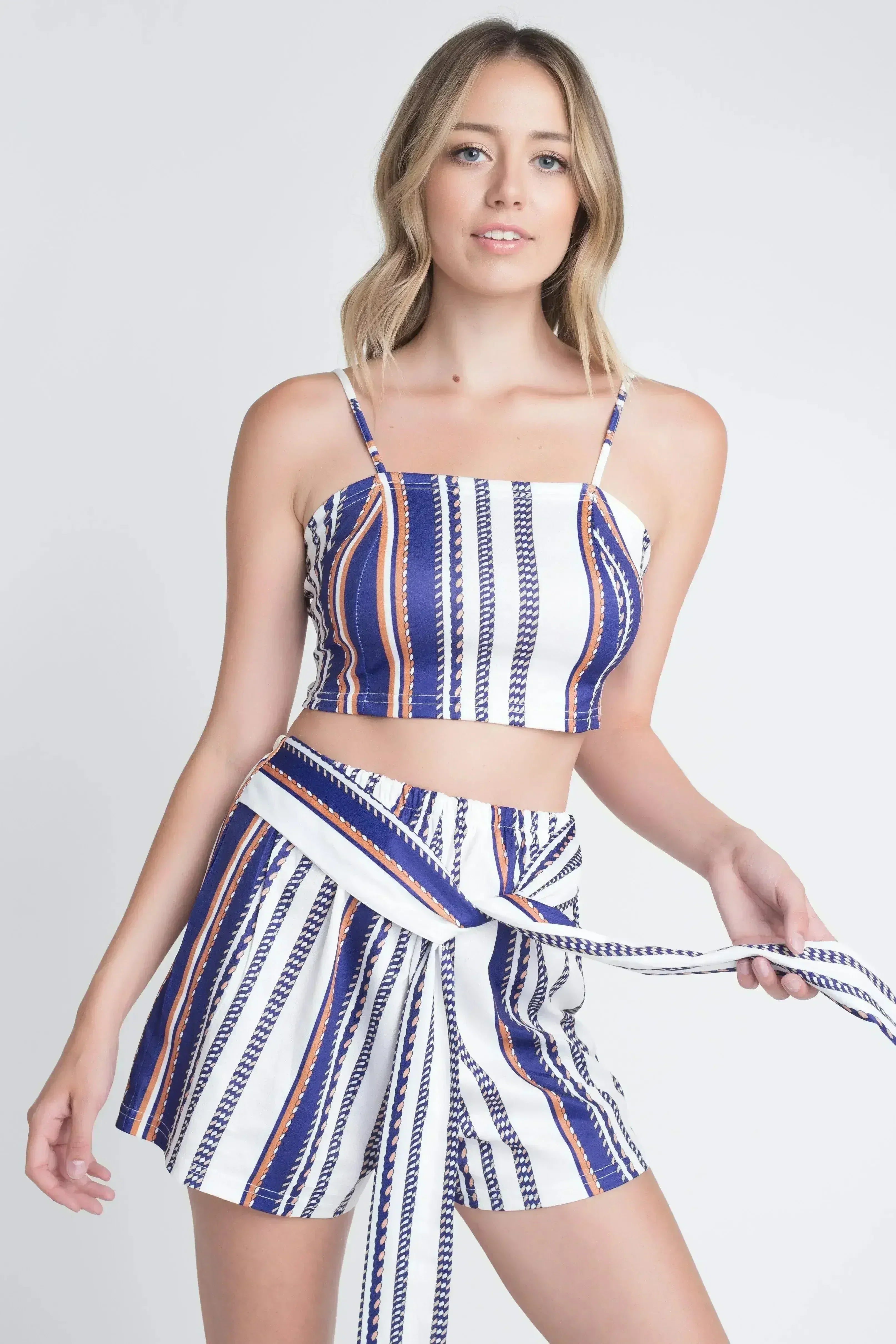 Women's Unique Stripe Printed 2pc Set with Tie - Femstylo