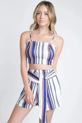 Women's Unique Stripe Printed 2pc Set with Tie - Femstylo
