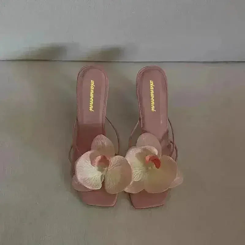 Flower toe high heels slippers, summer dress matching, wearing high he - Femstylo