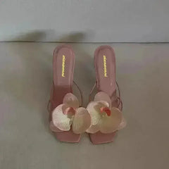 Flower toe high heels slippers, summer dress matching, wearing high he - Femstylo