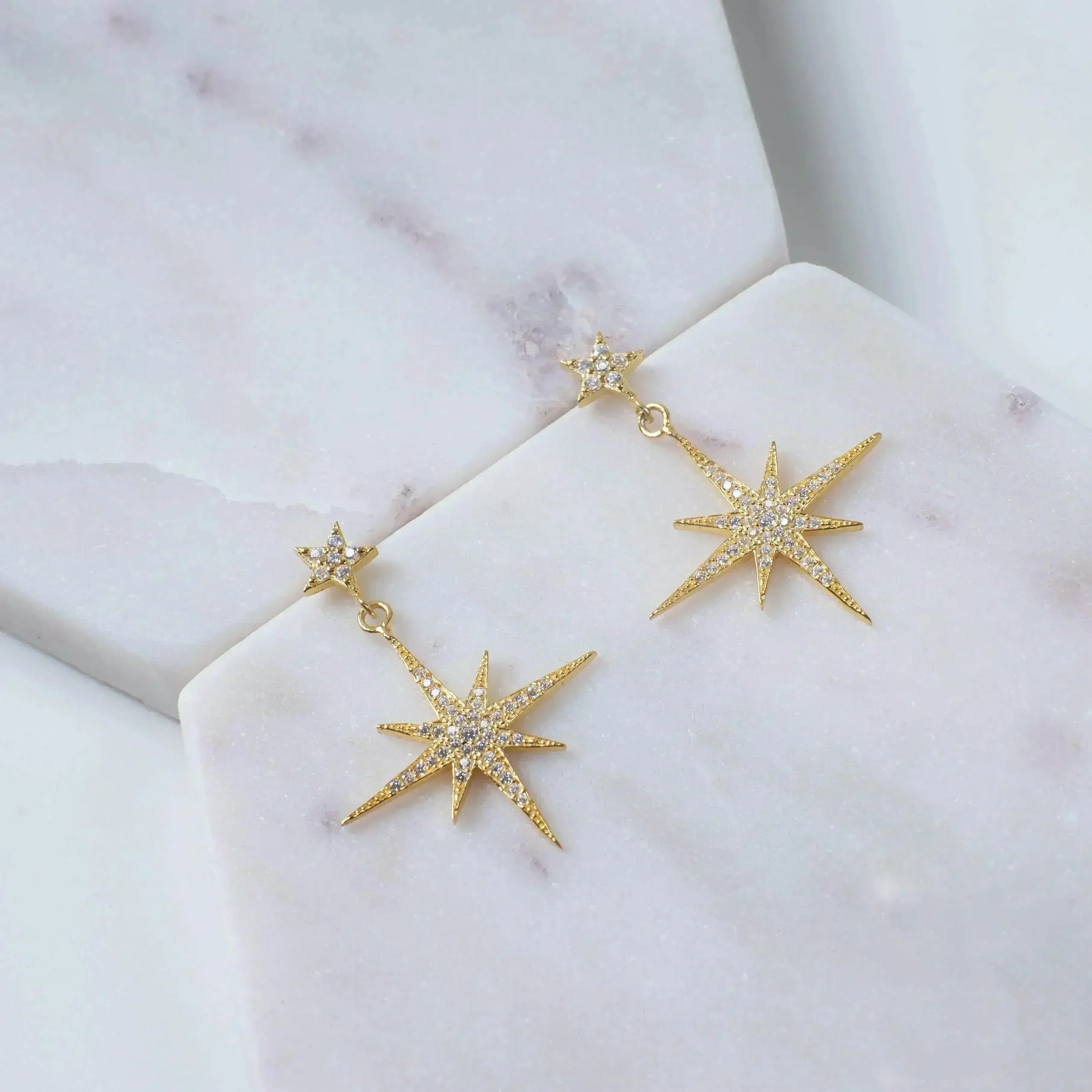 Petite Star Burst Drop Earrings Gold - Femstylo