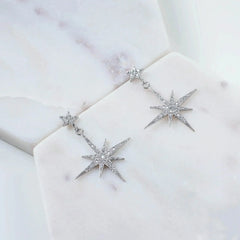 Petite Star Burst Drop Earrings Silver - Femstylo
