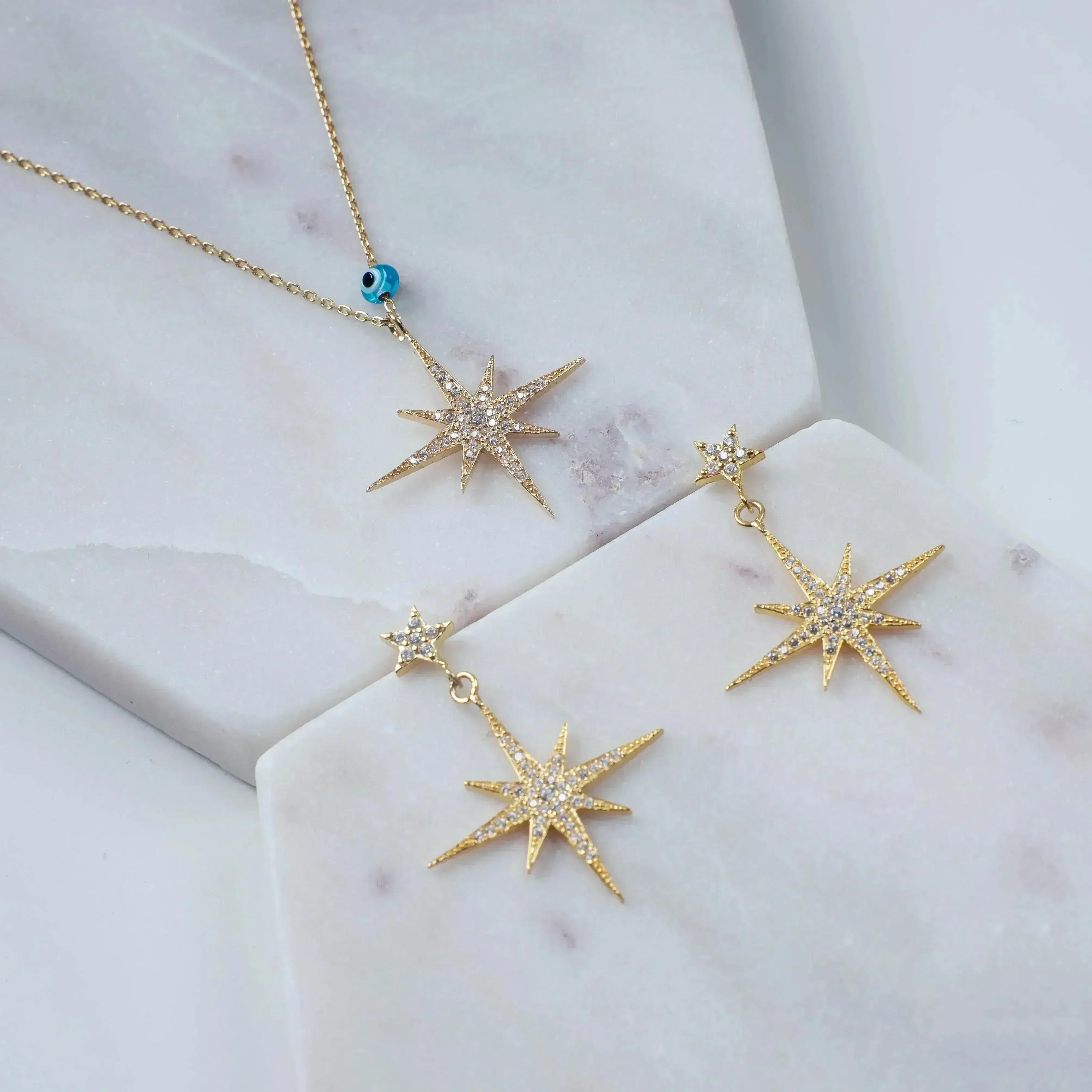 Petite Star Burst Drop Earrings Gold - Femstylo