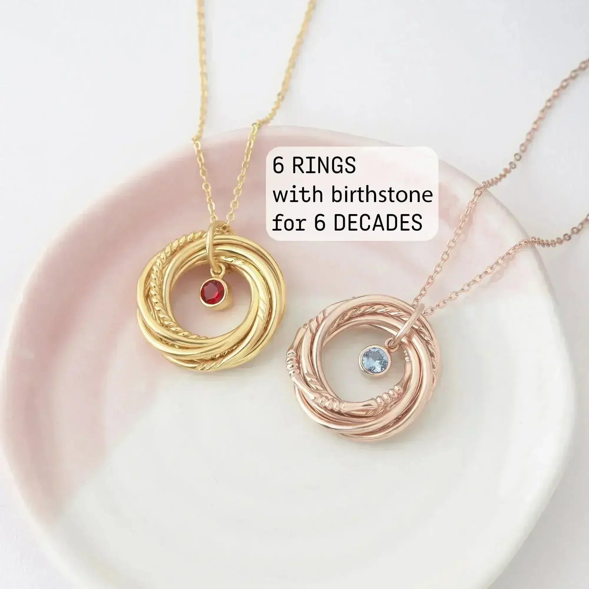 60th Birthday Gift For Woman, Birthday Gift For Mom, 6 Rings 6 Decades - Femstylo