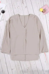 Elegant Apricot V Neck 3/4 Sleeve High Low Hem Shirt - Femstylo