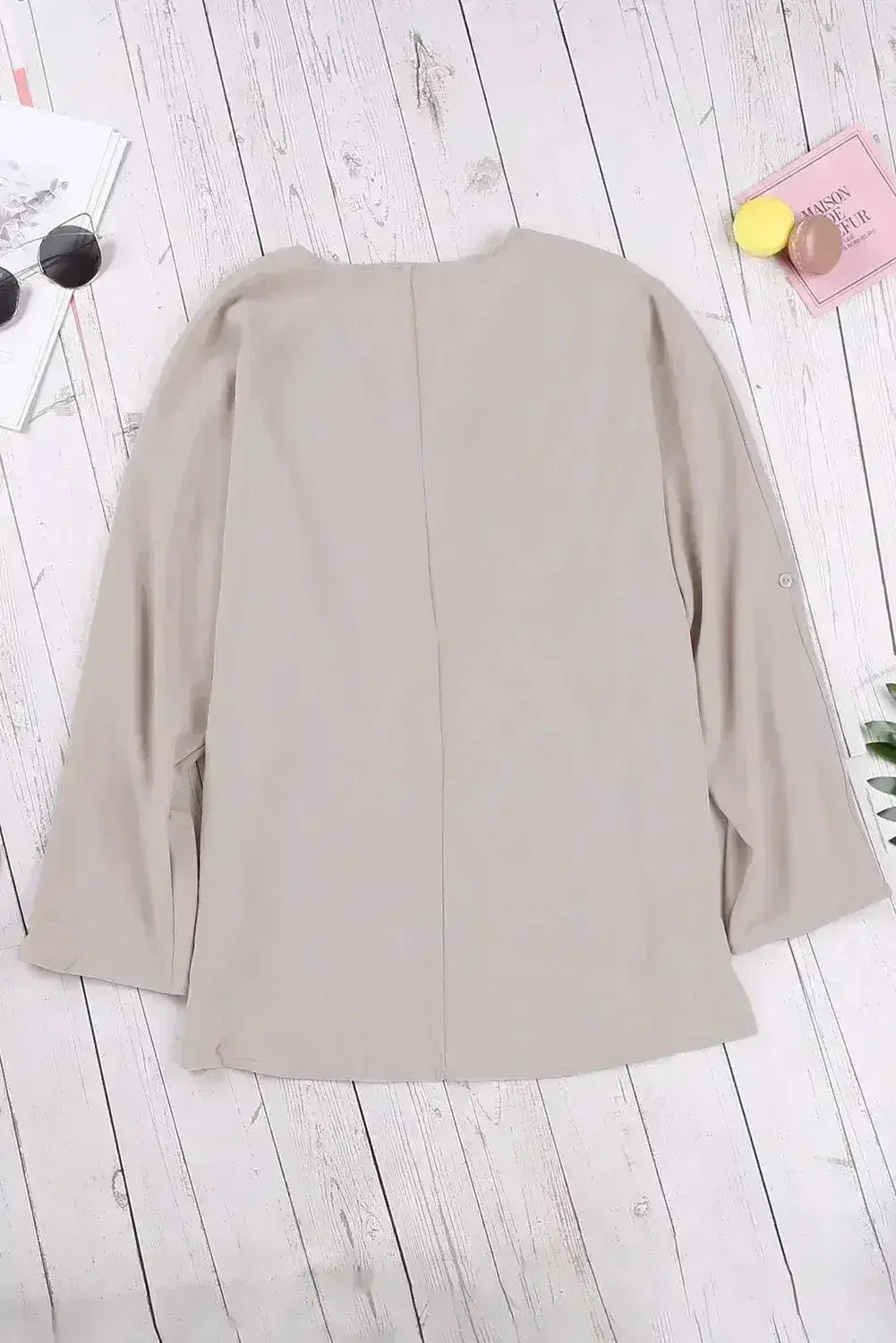 Elegant Apricot V Neck 3/4 Sleeve High Low Hem Shirt - Femstylo