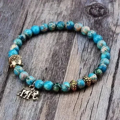 Elephant & Buddha Bracelet – Natural Stone Meditation | 6mm Beads - Femstylo