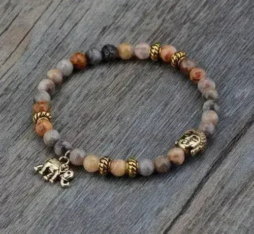 Elephant & Buddha Bracelet – Natural Stone Meditation | 6mm Beads - Femstylo