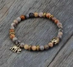 Elephant & Buddha Bracelet – Natural Stone Meditation | 6mm Beads - Femstylo