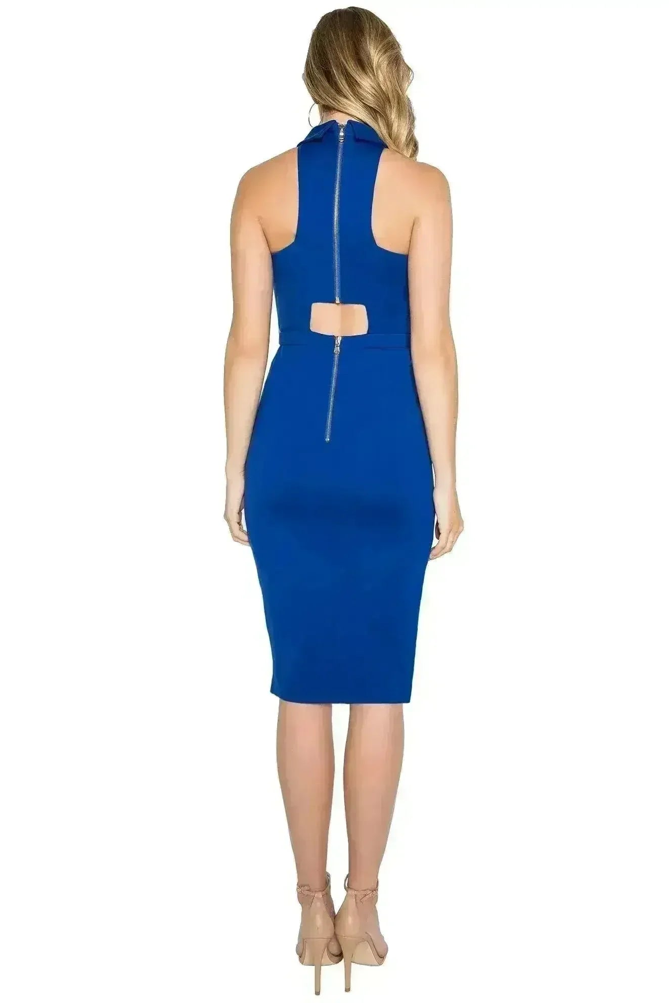 Emma Dress - Sleeveless dress with collar, front keyhole, back cut-out - Femstylo
