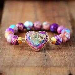 Imperial Jasper Purple Heart Bracelet - Femstylo
