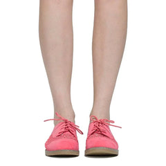 SOBEYO Women's Embroidered Flower Lace Up Oxford Flats Pink