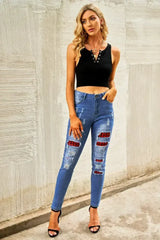 Fashion Blue Ripped Plaid Straight Legs Boyfriend Jeans - Femstylo