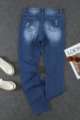 Fashion Blue Ripped Plaid Straight Legs Boyfriend Jeans - Femstylo