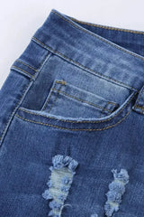 Fashion Blue Ripped Plaid Straight Legs Boyfriend Jeans - Femstylo