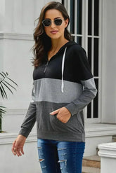 Fashion Black Color Block Zipped Neck Hoodie - Femstylo