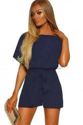 Fashion Blue Over The Top Belted Playsuit - Femstylo