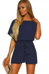 Fashion Blue Over The Top Belted Playsuit - Femstylo