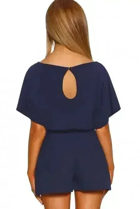 Fashion Blue Over The Top Belted Playsuit - Femstylo